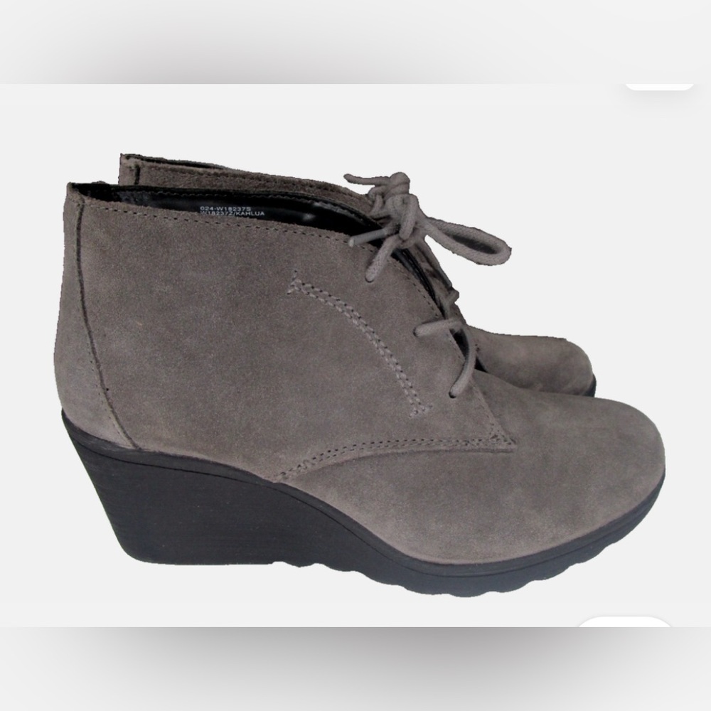 WHITE MOUNTAIN LEATHER ANKLE BOOTIE WEDGE HEEL KAHLUA CHARCOAL SURDE GRAY 9.5 M